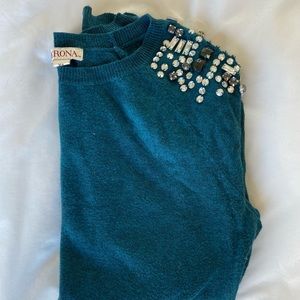 Rhinestone / bedazzled blue sweater